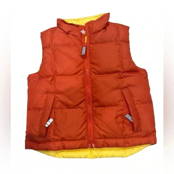Hannah Andersson Orange Yellow Reversible Puffer Zipper Vest Size 90 Winter Cozy - Picture 1 of 6